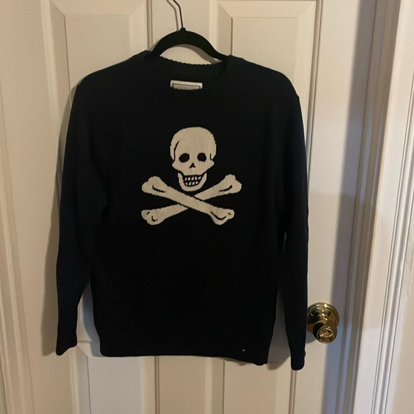 LONG WHARF SUPPLY CO SKULL+CROSSBONES NAVY SEAWELL KNIT SWEATER MENS SOLD OUT - Picture 1 of 5